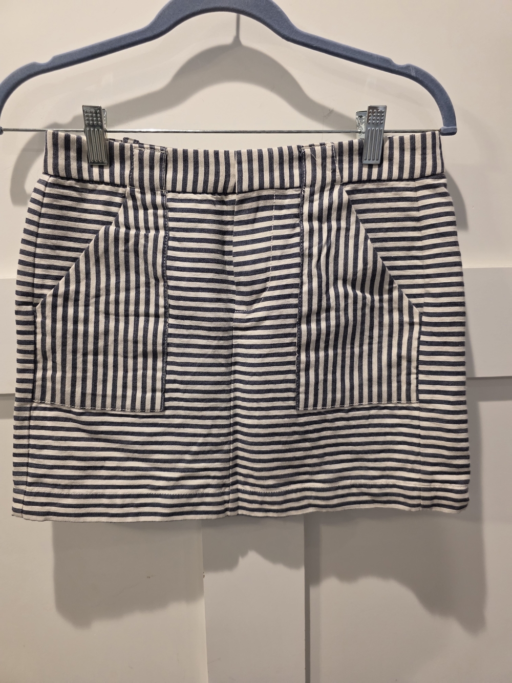 Madewell Women's Navy and White Striped Utility Linen Cotton Mini Skirt Size 2